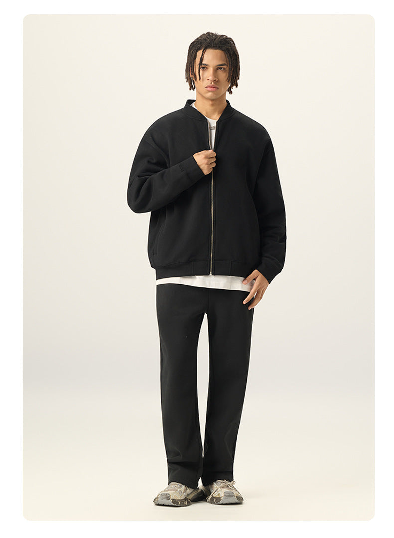 RS Men's Clothing | Cross-border Old Money Style Baseball Jacket Clean Fit Fleece 350G American Zipper Jacket for Men 141