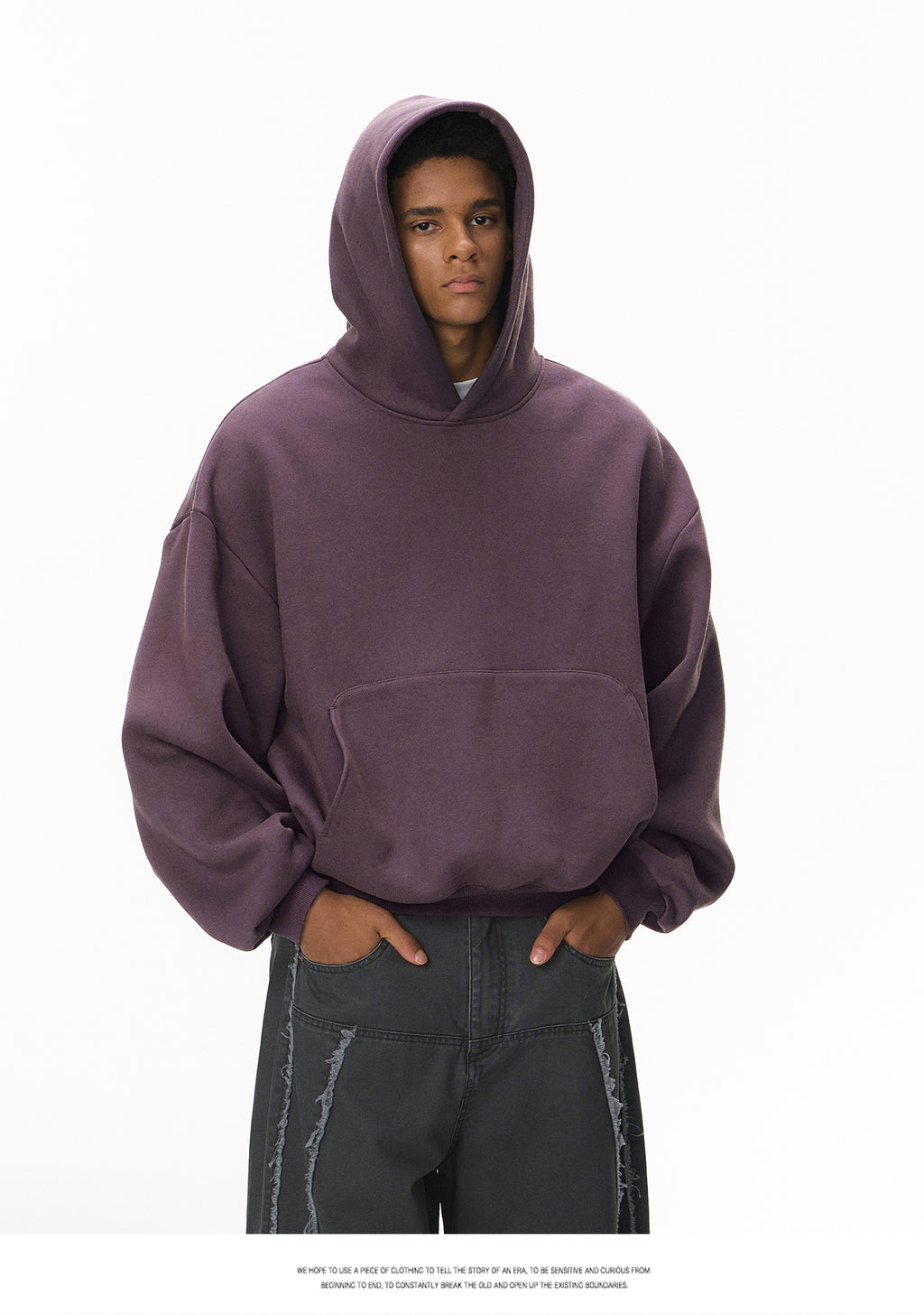 340G Heavyweight Fleece-Lined Hoodie with Curved Sleeves, Men's American Style, Cleanfit Short Solid Color Warm Hoodie 143