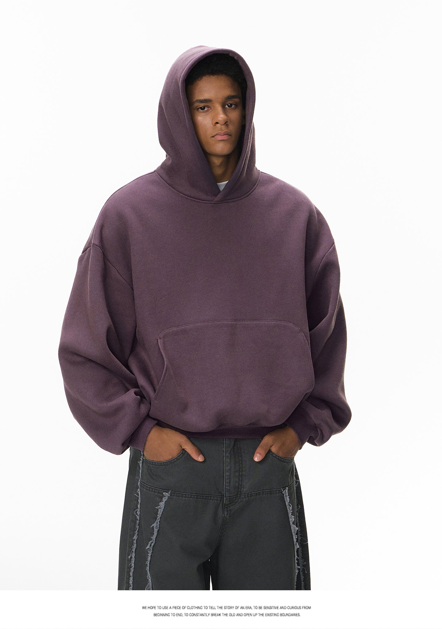 340G Heavyweight Fleece-Lined Hoodie with Curved Sleeves, Men's American Style, Cleanfit Short Solid Color Warm Hoodie 143