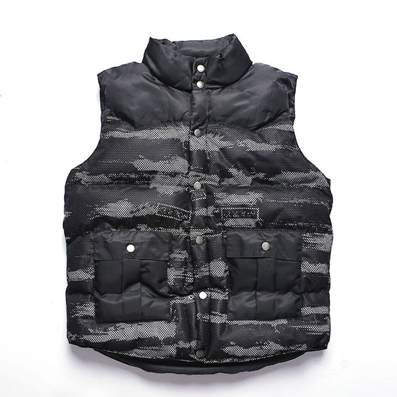 2024 Tooling Cotton Stitching Mesh Camouflage Vest Men's Autumn and Winter Waistcoat Vertical Collar Fashion Brand Men's Cotton Vest 157