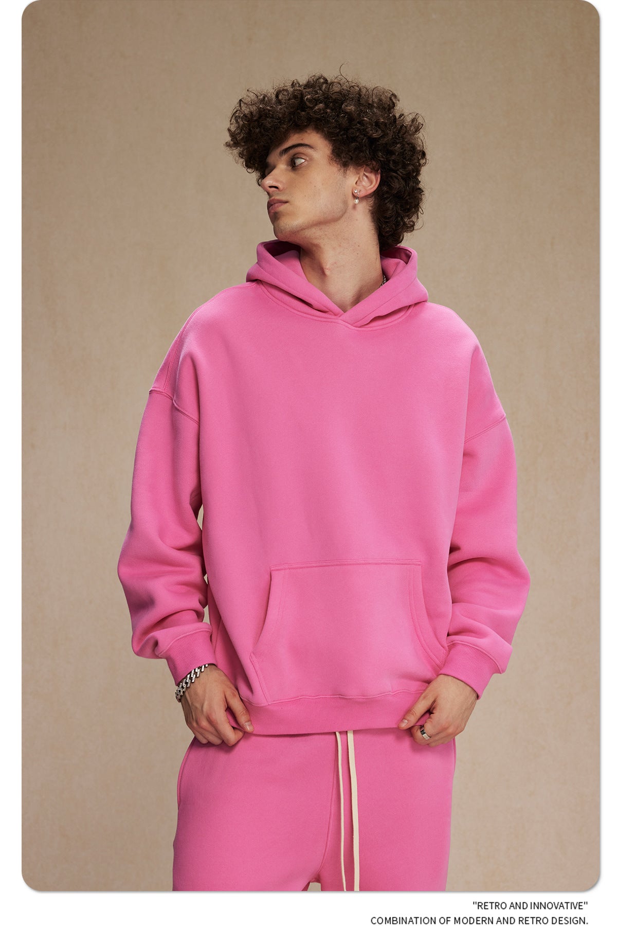 2025 Autumn/Winter New Arrival: Oversized Fleece-Lined Trendy Men's Hoodie and Pants Set 132