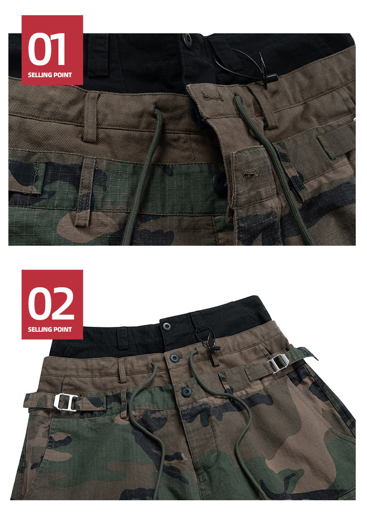 MIJKO Men's and Women's Triple-Waist Camouflage Cargo Pants with Buckle Waist Design, Casual Straight Leg Pants, Trendy 152