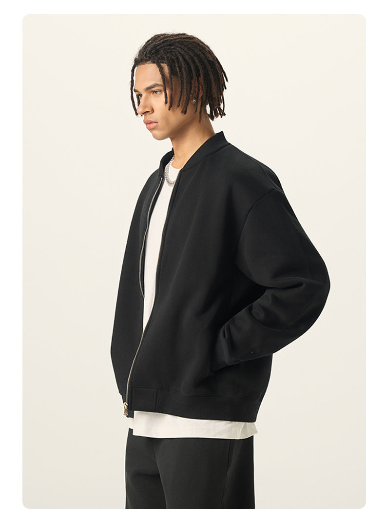 RS Men's Clothing | Cross-border Old Money Style Baseball Jacket Clean Fit Fleece 350G American Zipper Jacket for Men 141