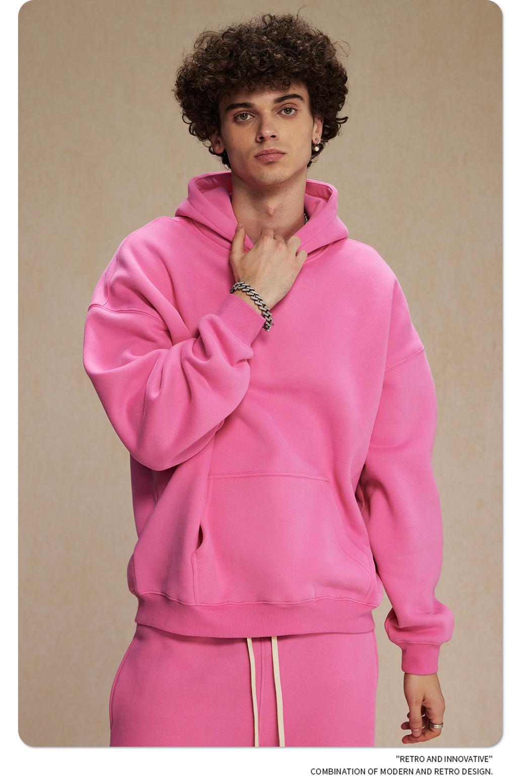 2025 Autumn/Winter New Arrival: Oversized Fleece-Lined Trendy Men's Hoodie and Pants Set 132