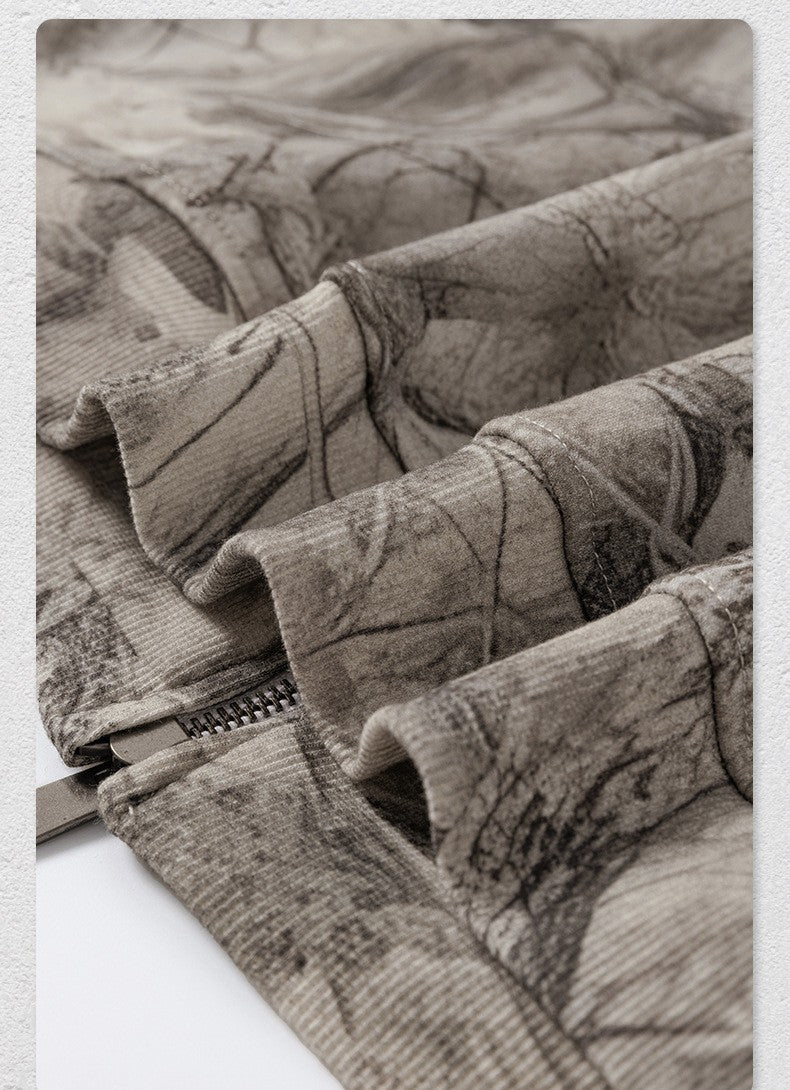 Street Style Chic Winter European and American Style Camouflage Embroidered Fleece-Lined Hoodie Jacket for Men 177