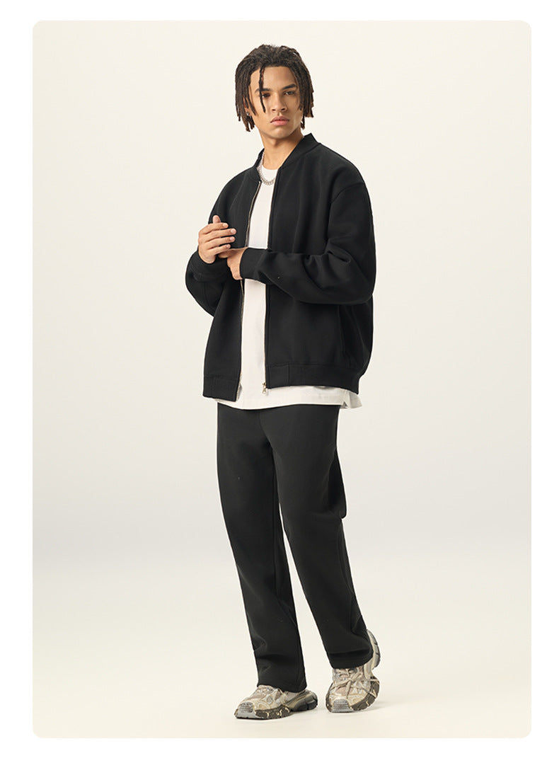 RS Men's Clothing | Cross-border Old Money Style Baseball Jacket Clean Fit Fleece 350G American Zipper Jacket for Men 141