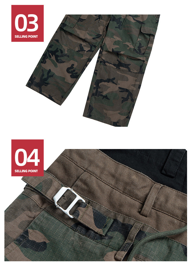 MIJKO Men's and Women's Triple-Waist Camouflage Cargo Pants with Buckle Waist Design, Casual Straight Leg Pants, Trendy 152