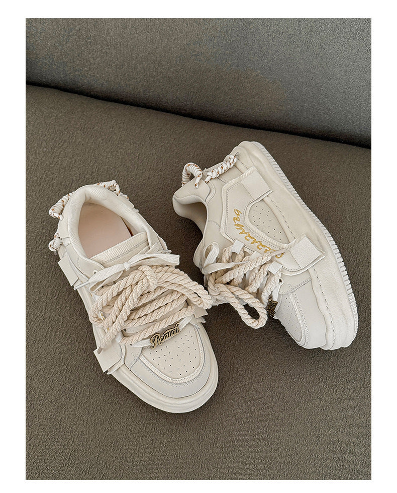 Thick-Soled Black Braided Sports Sneakers