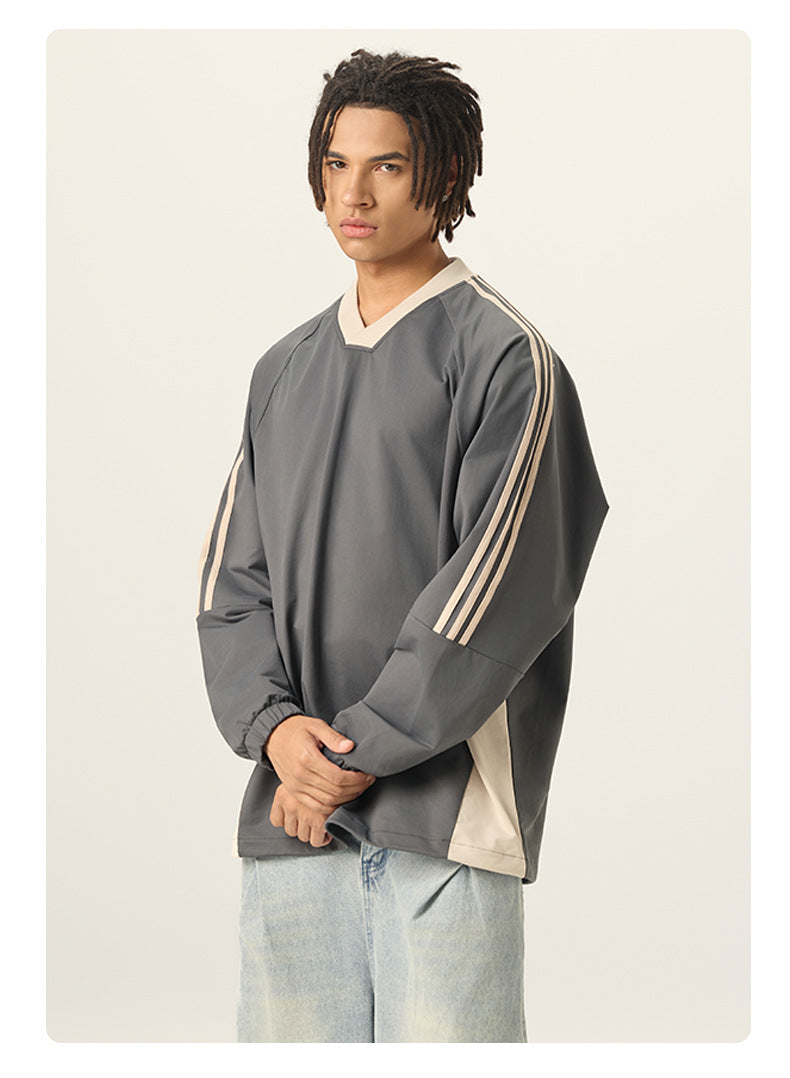 RS Men's Wear | College Style 285G Color Block V-Neck Long-Sleeve T-Shirt, 5A Antibacterial UPF50+ Sun Protection American Style Long-Sleeve T-Shirt 119