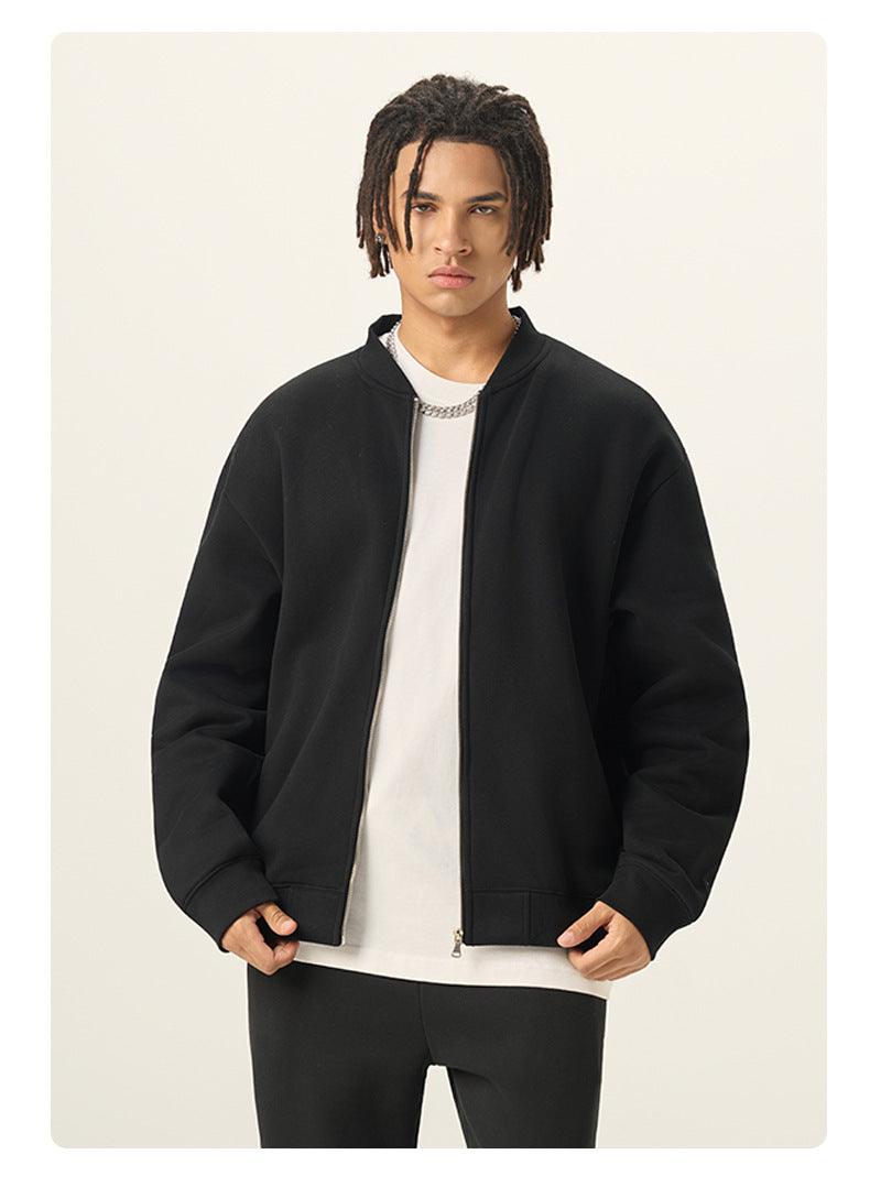 RS Men's Clothing | Cross-border Old Money Style Baseball Jacket Clean Fit Fleece 350G American Zipper Jacket for Men 141