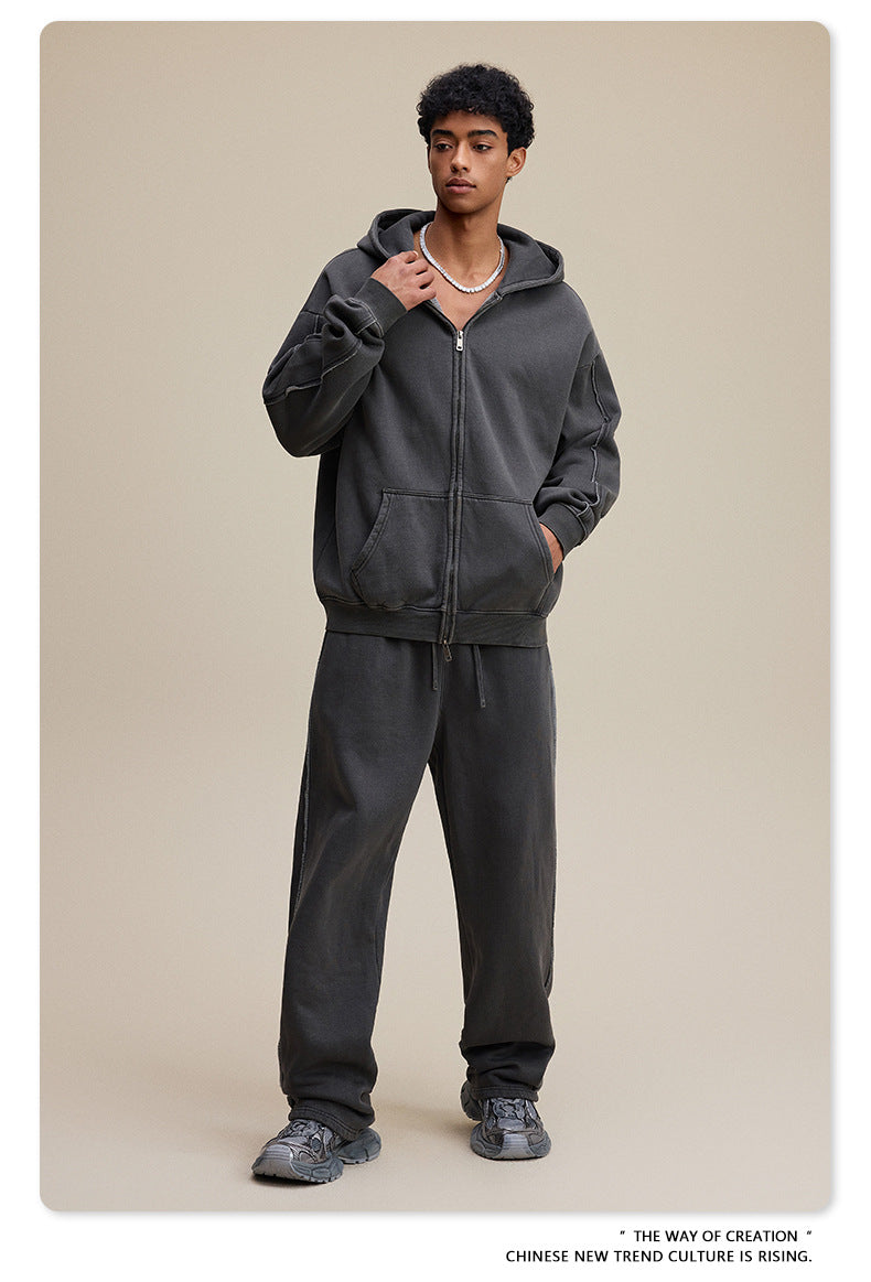 European and American high street style double-zip fleece-lined hooded sweatshirt with three-dimensional tailoring and thickened cardigan/jacket. 145