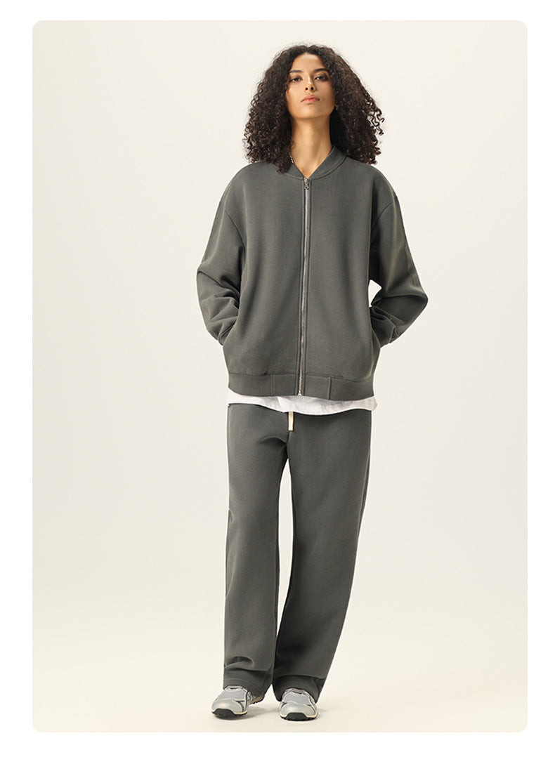 RS Men's Clothing | Cross-border Old Money Style Baseball Jacket Clean Fit Fleece 350G American Zipper Jacket for Men 141