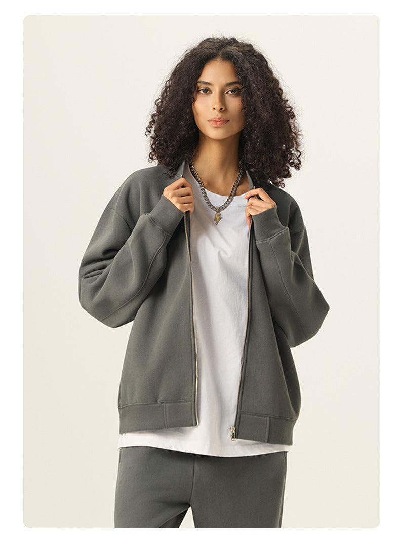 RS Men's Clothing | Cross-border Old Money Style Baseball Jacket Clean Fit Fleece 350G American Zipper Jacket for Men 141