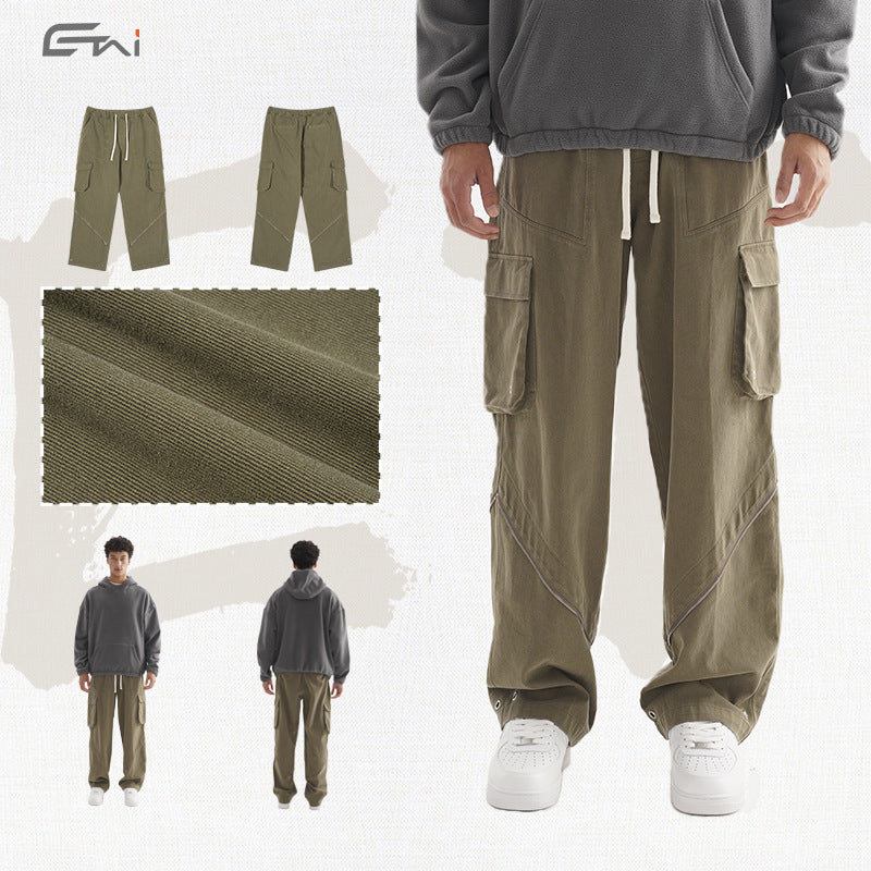 Custom-made streetwear style casual trousers with fashionable zipper patchwork, high-quality belted men's trousers 122