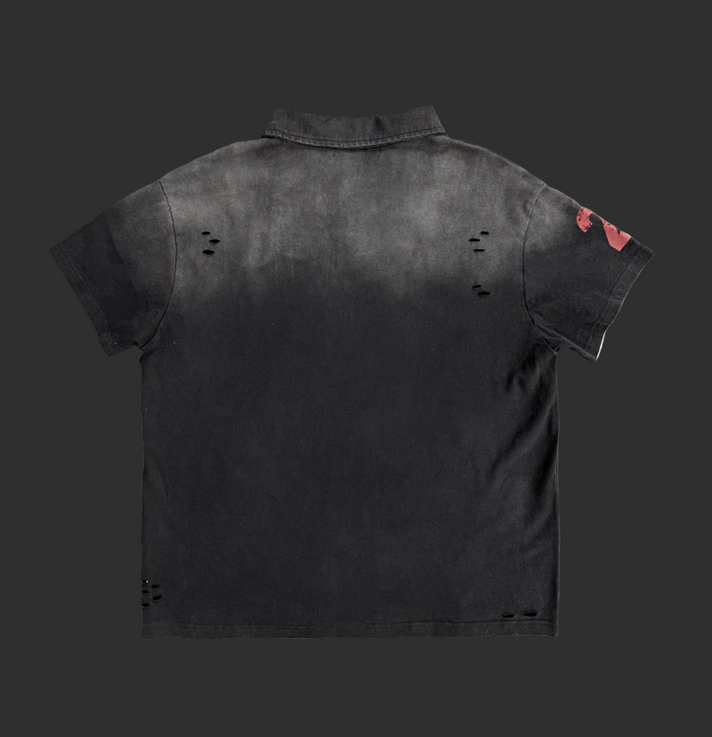Washed Black Browser Polo Shirt - Distressed Graphic | FlipFit