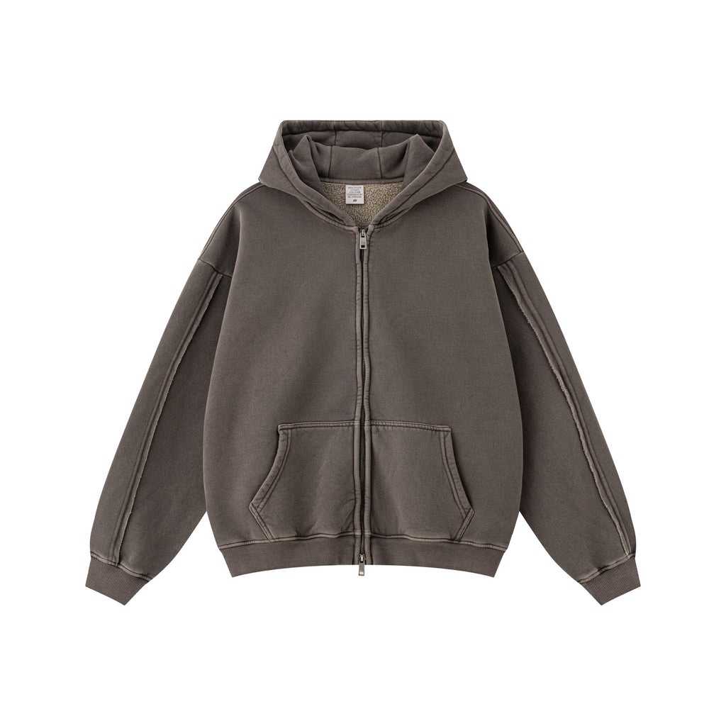 European and American high street style double-zip fleece-lined hooded sweatshirt with three-dimensional tailoring and thickened cardigan/jacket. 145