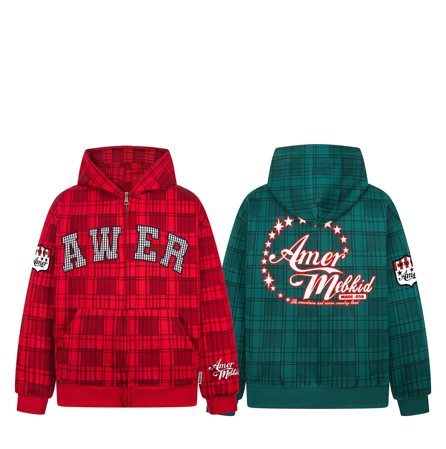 K787 American Street Plaid Letter Embroidered Hooded Sweatshirt Men's and Women's Trendy Brand Loose Casual All-match Couple's Jacket 156