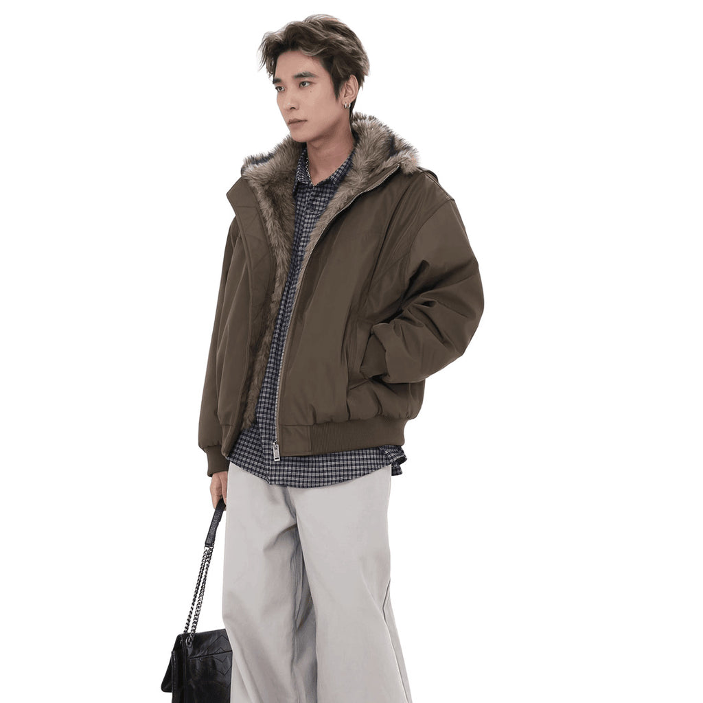 American Style Vintage High Street Mountain Carved Wool Collar Cotton-padded Jacket for Men and Women Couple's Aviator Jacket fleece-lined Warm Cotton-padded Clothes Fashion 162