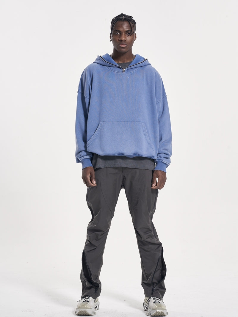 CWHAT High Street Zipper Ice Blue Washed Distressed FAR ARCHIVE Style Hoodie/Men's Base Layer 144