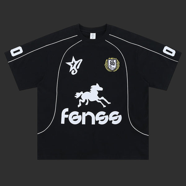 Football Jersey T-Shirt Men Horse Graphic Number Print Oversized Streetwear Tee | FlipFit