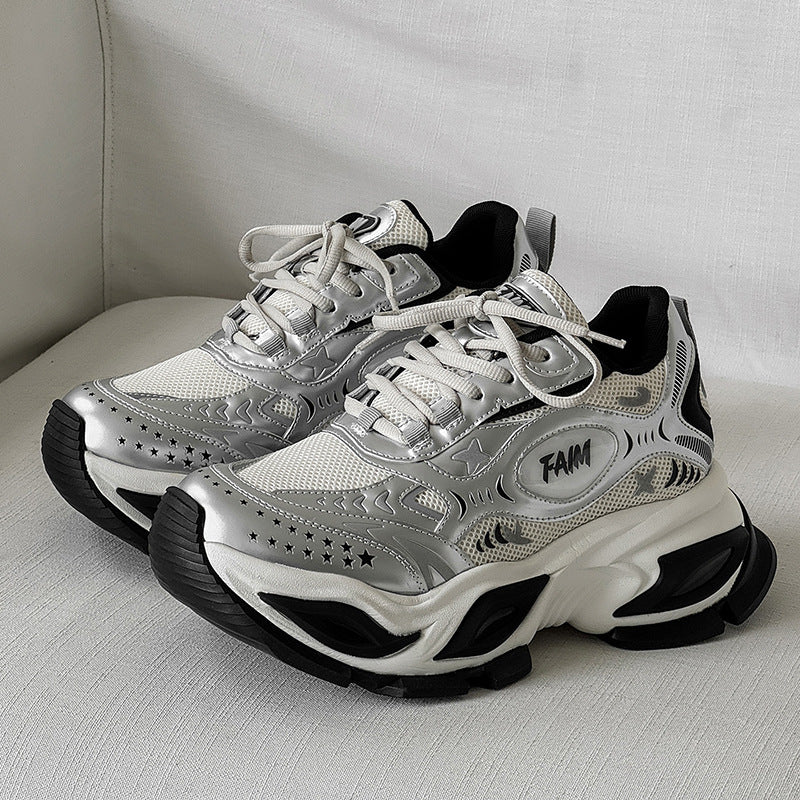 New Liquid Silver Red Dad Shoes