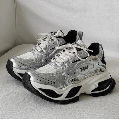 New Liquid Silver Red Dad Shoes