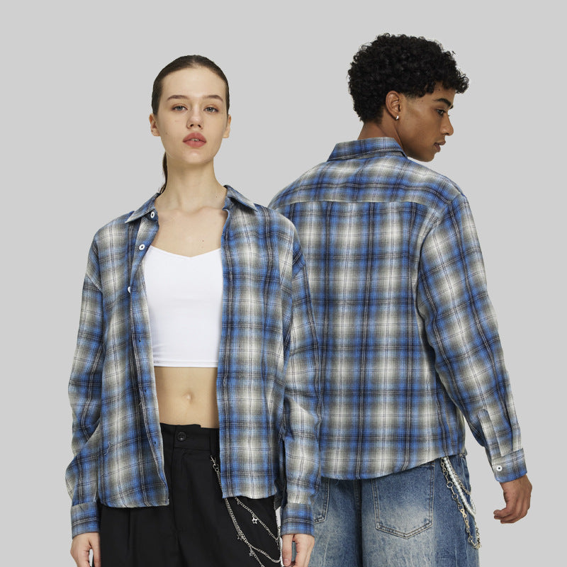 Men's Clothing | Loose-fitting, Drop-shoulder plaid shirt, long-sleeved, trendy, high-quality men's autumn outerwear. 164