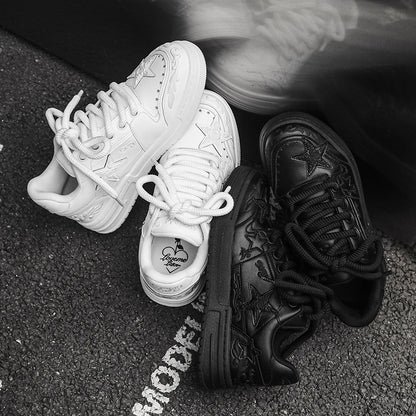 Embossed Star Pure Black Skateboard Shoes