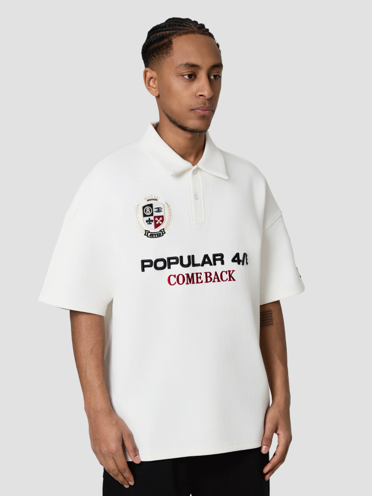 4ever LAB National Fashion Brand American Style Vintage Embroidery Loose Heavy Casual All-match Men's and Women's POLO Short-sleeved T-shirt 150