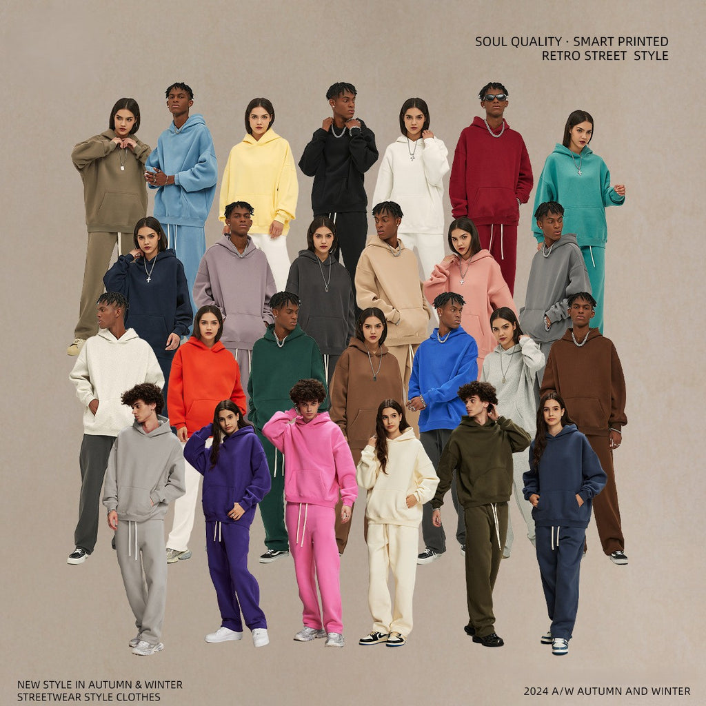 2025 Autumn/Winter New Arrival: Oversized Fleece-Lined Trendy Men's Hoodie and Pants Set 132