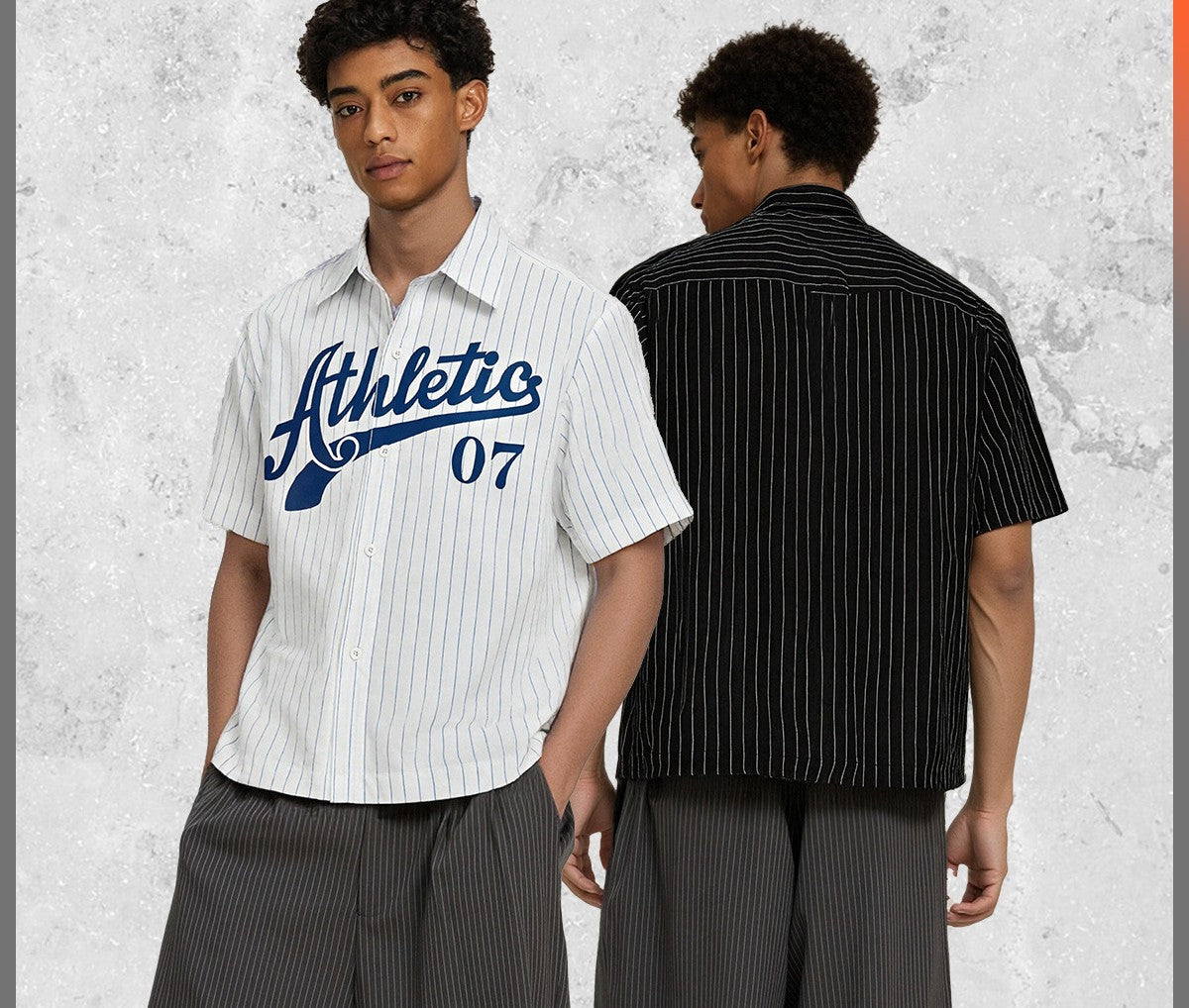 Men's Wear | Trendy Boxy Striped Short-Sleeve Shirt for Men, Summer Casual High-Quality Baseball Jersey 126