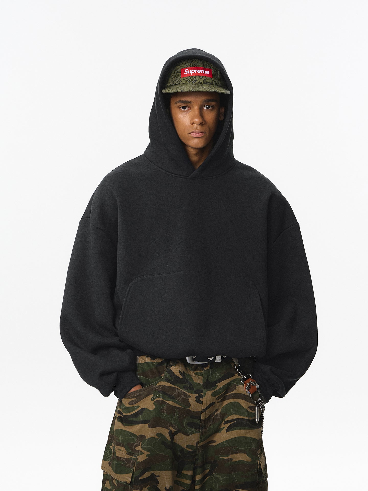 340G Heavyweight Fleece-Lined Hoodie with Curved Sleeves, Men's American Style, Cleanfit Short Solid Color Warm Hoodie 143