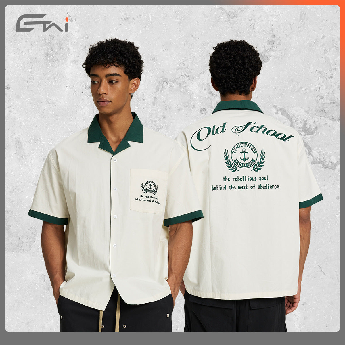 Men's Wear | High-Quality Pure Cotton Collared Color-Blocked Casual Shirt, Trendy Loose-Fit Woven Short-Sleeve Shirt 127