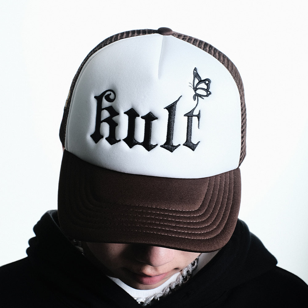 kult truck hat embroidered freighter hat for men and women street fashion casual sports butterfly dagger Brown hip hop hat