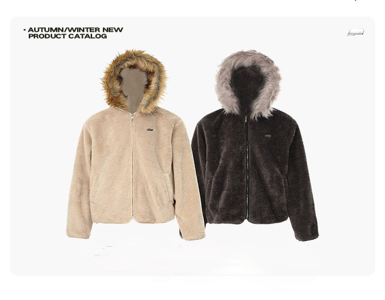 American-style Warm Lambswool Collar Hooded Cotton Jacket, Casual and Relaxed Style, High-end Outerwear 173