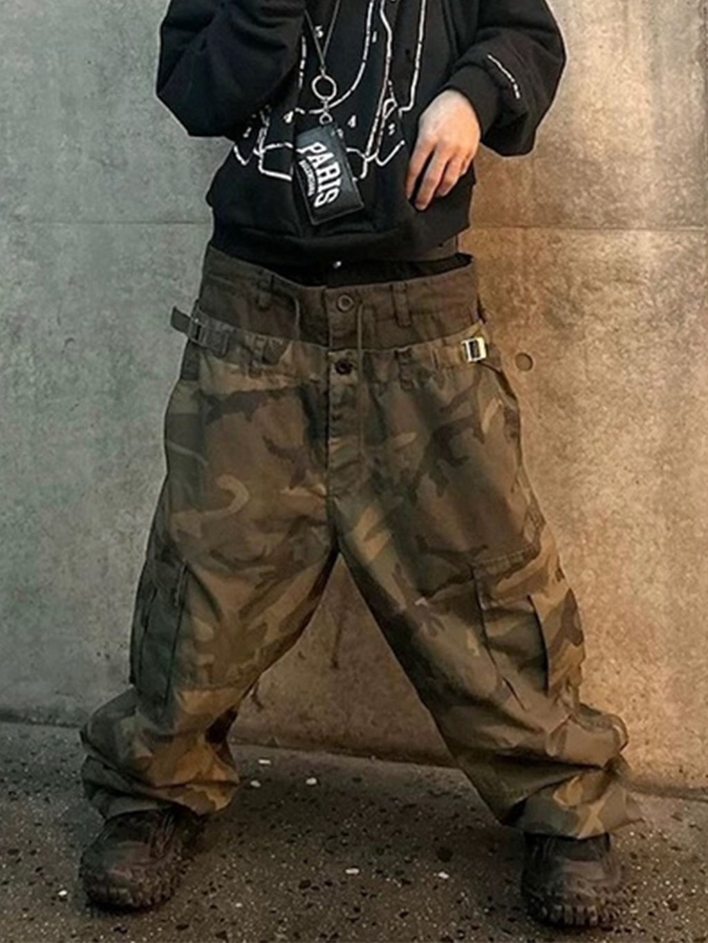 MIJKO Men's and Women's Triple-Waist Camouflage Cargo Pants with Buckle Waist Design, Casual Straight Leg Pants, Trendy 152