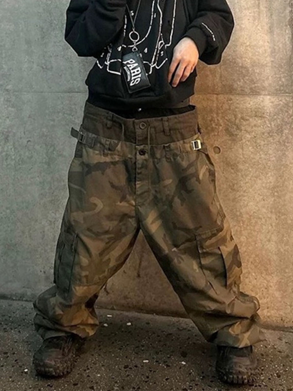 MIJKO Men's and Women's Triple-Waist Camouflage Cargo Pants with Buckle Waist Design, Casual Straight Leg Pants, Trendy 152