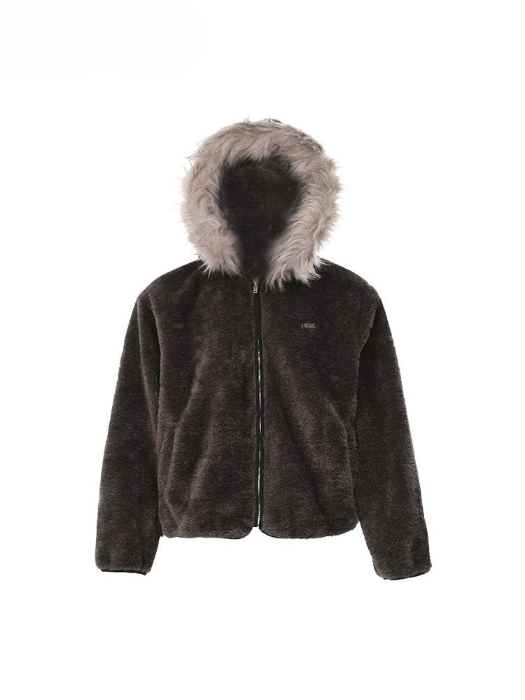 American-style Warm Lambswool Collar Hooded Cotton Jacket, Casual and Relaxed Style, High-end Outerwear 173