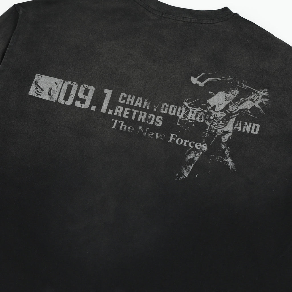 Eon Modish 2025 Spring New Arrival: American Retro Street Style Loose-fitting Distressed Long-Sleeve T-Shirt (Real Shot) 137