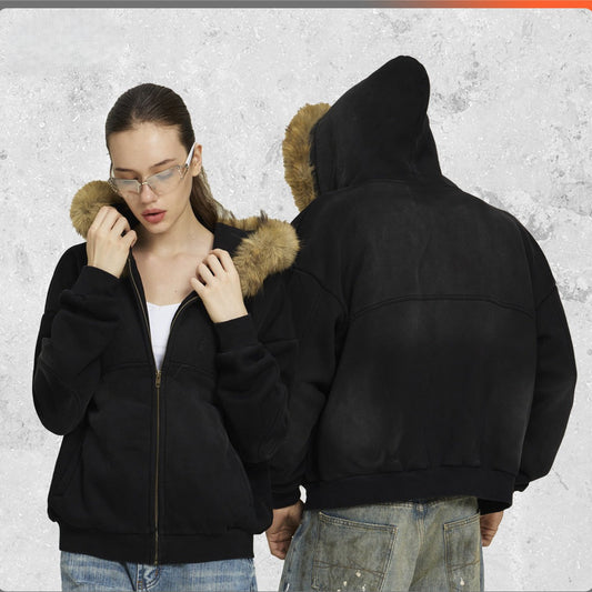 Relaxed Horsehair Loose Zipper Heavyweight Hoodie