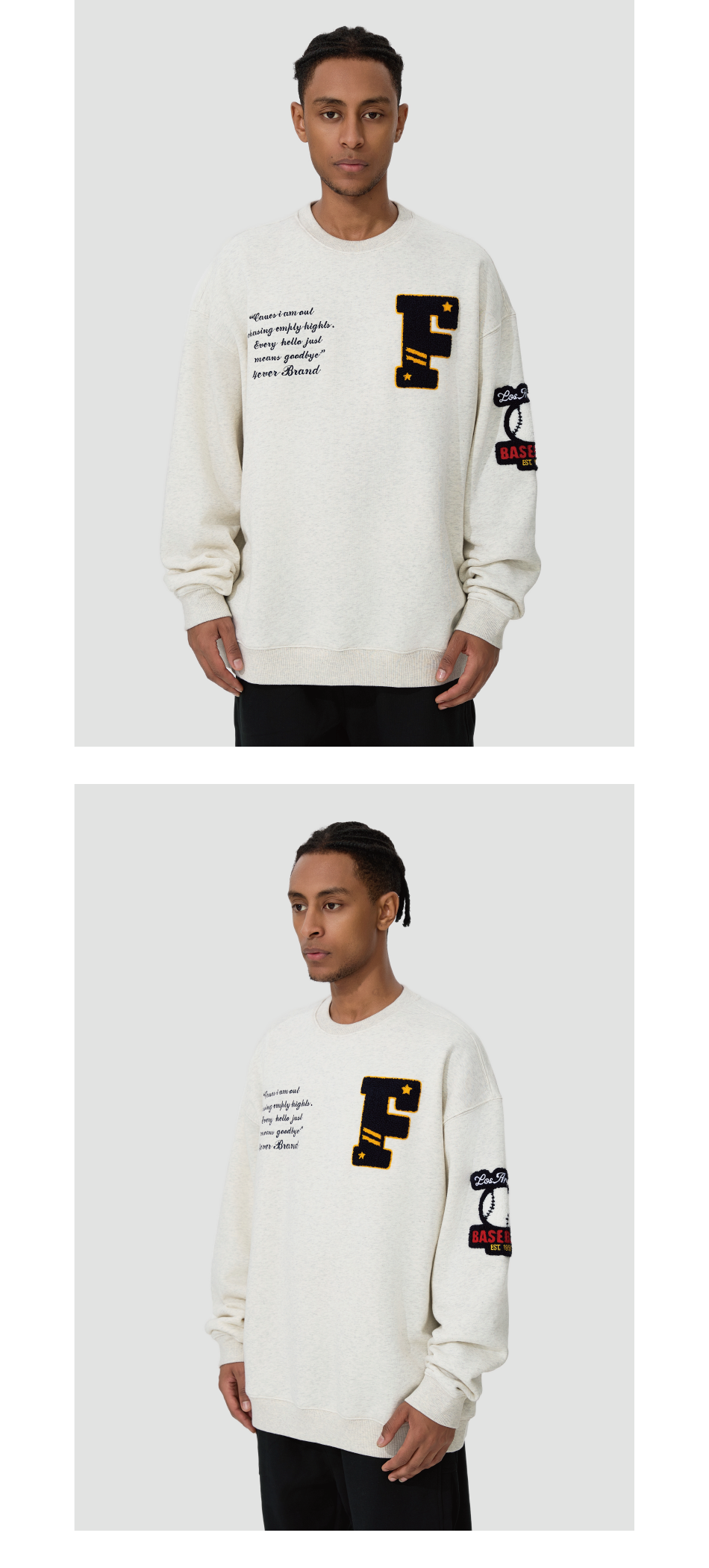 4ever LAB National Fashion Brand American Retro Loose Men's and Women's New Baseball Embroidered Heavy High Street Crewneck Sweater 149