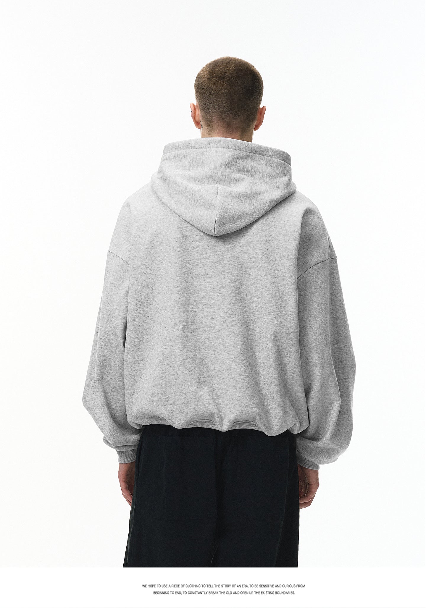 340G Heavyweight Fleece-Lined Hoodie with Curved Sleeves, Men's American Style, Cleanfit Short Solid Color Warm Hoodie 143