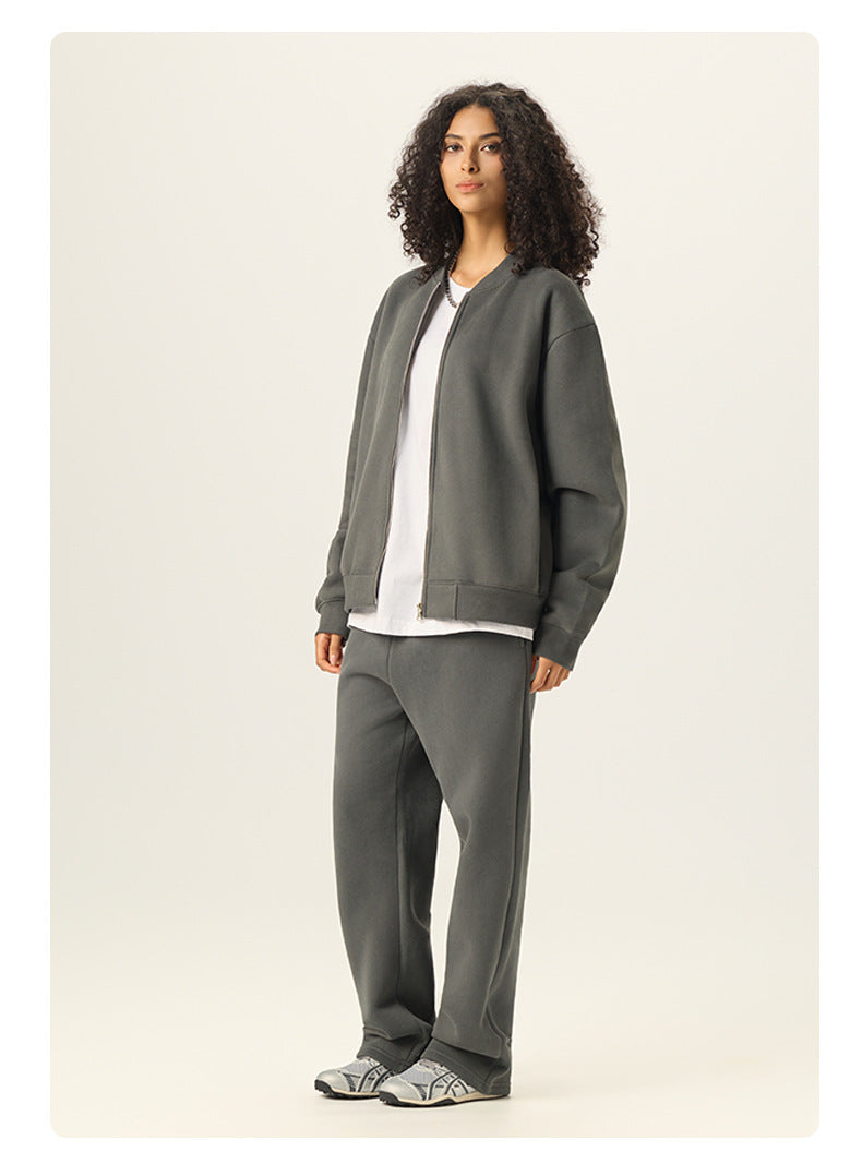 RS Men's Clothing | Cross-border Old Money Style Baseball Jacket Clean Fit Fleece 350G American Zipper Jacket for Men 141