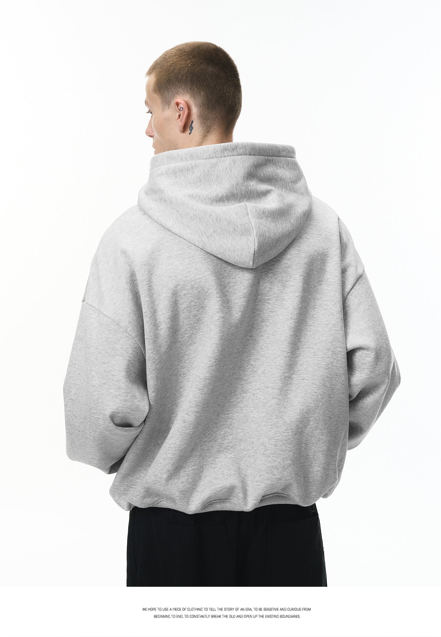 340G Heavyweight Fleece-Lined Hoodie with Curved Sleeves, Men's American Style, Cleanfit Short Solid Color Warm Hoodie 143