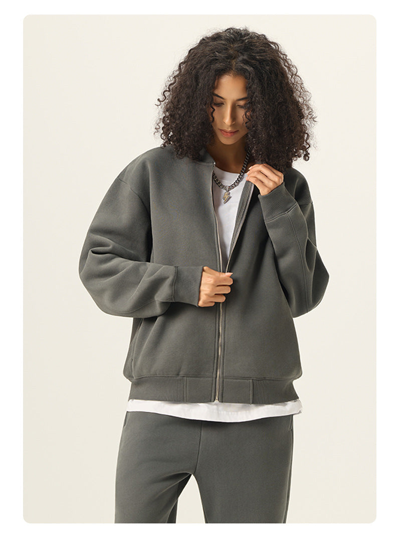 RS Men's Clothing | Cross-border Old Money Style Baseball Jacket Clean Fit Fleece 350G American Zipper Jacket for Men 141