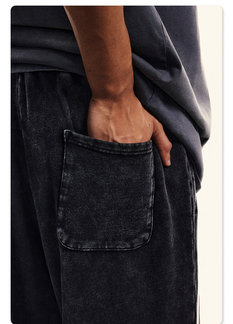 Autumn Street Style American Sporty Straight Leg Pants, Washed Striped Webbing Zipper Long Pants, Wide Leg Sweatpants for Men 105