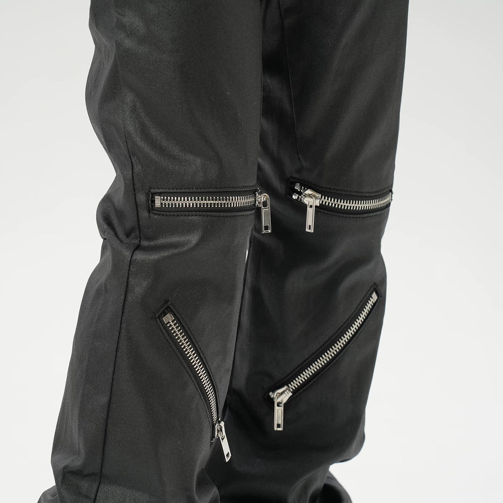 American high-street niche knee-high multi-zipper coated slightly flared jeans, floor-length flared pants