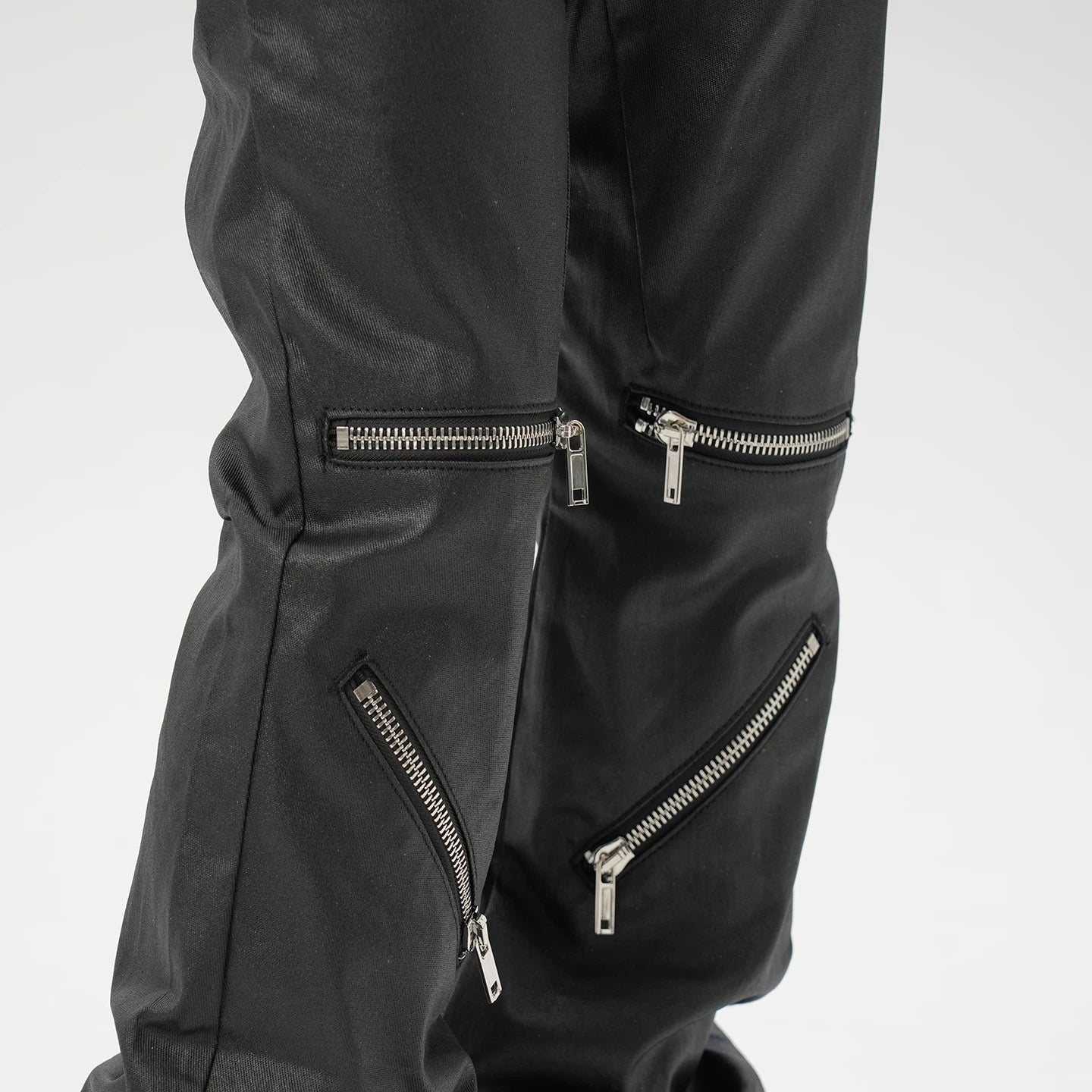 American high-street niche knee-high multi-zipper coated slightly flared jeans, floor-length flared pants