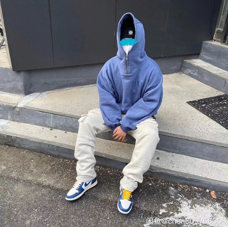 CWHAT High Street Zipper Ice Blue Washed Distressed FAR ARCHIVE Style Hoodie/Men's Base Layer 144