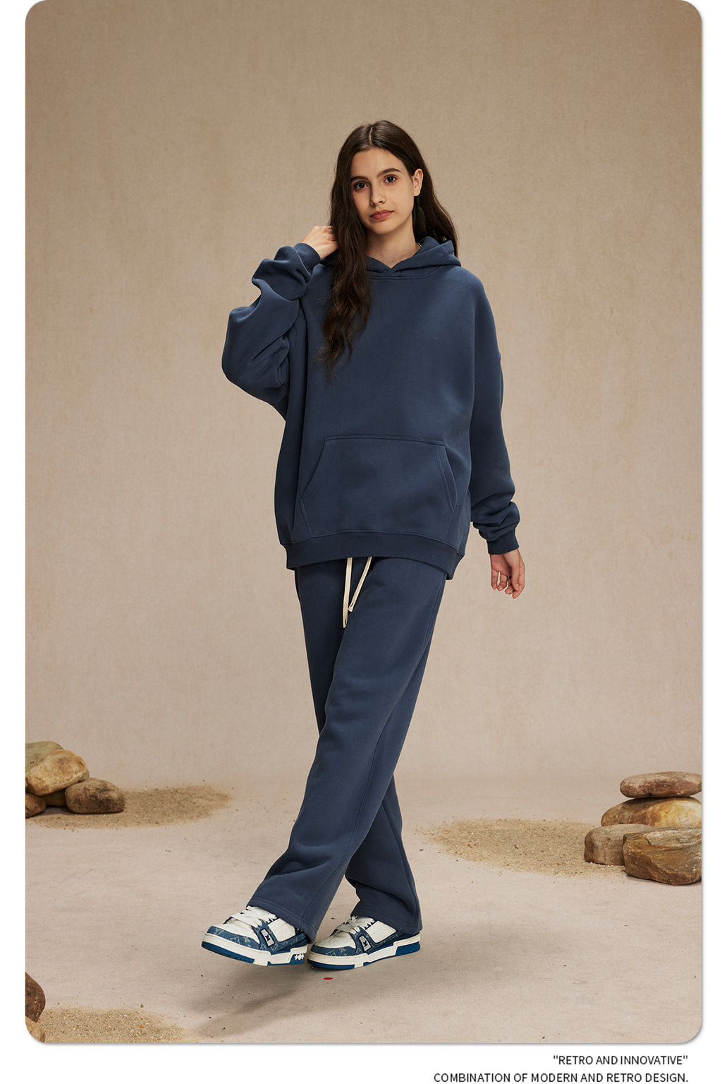 2025 Autumn/Winter New Arrival: Oversized Fleece-Lined Trendy Men's Hoodie and Pants Set 132